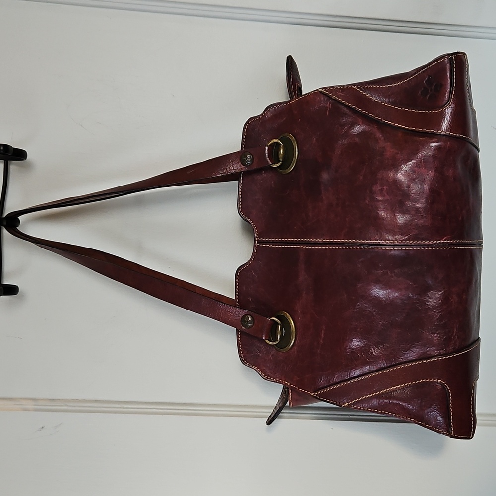 Patricia Nash Lionel Large Leather Satchel Handbag in Deep Burgundy
